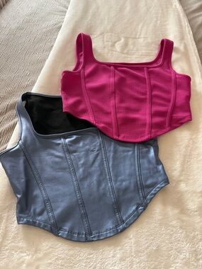 SHEIN Structured Corset Crop Top Set - Fuchsia & Slate Blue